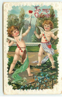 N°18282 - Carte Gaufrée - To My Valentine - Anges Jouant Au Diabolo Avec Des Coeurs - Valentinstag