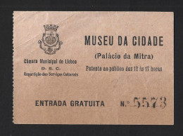 Entrance Ticket To The Lisbon City Museum. Mitra Palace. Caravel. Eintrittskarte Für Das Stadtmuseum Lissabon. Mitra-Pal - Tickets - Vouchers