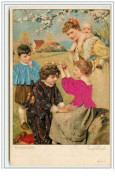 N°1692 - Carte Gaufrée - Kindesalter - Fillette Faisant Une Couronne De Fleurs - Vêtements En Tissus - Kindertekeningen