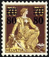 SCHWEIZ BUNDESPOST 127 *, 1915, 80 C. Auf 70 C. Schwärzlichrotbraun/hellchromgelb, Falzreste, Pracht, Mi. 30.- - Unused Stamps