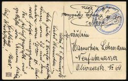 MSP VON 1914 - 1918 (Großer Kreuzer ROON), 5.1.1916, Blauer Briefstempel, Feldpost-Ansichtskarte Von Bord Der Roon, Prac - Marittimi