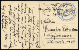 MSP VON 1914 - 1918 (Großer Kreuzer ROON), 5.1.1916, Blauer Briefstempel, Feldpost-Ansichtskarte Von Bord Der Roon, Prac - Maritime