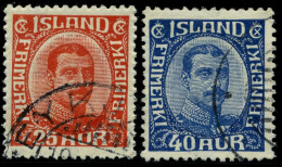 ISLAND 102/3 O, 1921, 25 Und 40 A. König Christian X, üblich Gezähnt Pracht, Mi. 63.- - Otros & Sin Clasificación