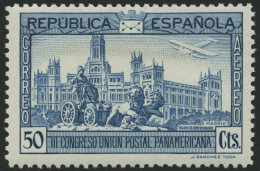 SPANIEN 595F *, 1931, 50 C. Hellblau Panamerikanischer Postkongreß, Falzrest, Pracht - Usados