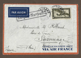 !!! INDOCHINE, LETTRE PAR AVION DE NHATRANG, ANNAM POUR LA FRANCE DE 1935, LIAISON SAIGON-MARSEILLE, CACHETS MULTIPLES - Luftpost