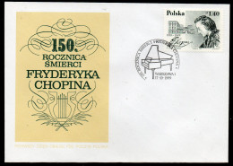 POLAND FRANCE SLANIA 1999 CHOPIN JOINT ISSUE FDC 150TH DEATH ANNIVERSARY COMPOSERS MUSIC PIANO POLISH FRENCH - Covers & Documents