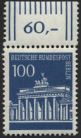 BERLIN 290WOR **, 1966, 100 Pf. Brandenburger Tor, Walzendruck, Oberrandstück, Pracht, Mi. 20.- - Ungebraucht