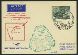 ÖSTERREICH 1022 BRIEF, 1956, 2.40 S. Vereinte Nationen, Einzelfrankatur Auf Lufthansa-Eröffnungskarte Deutschland-Südame - Gebraucht