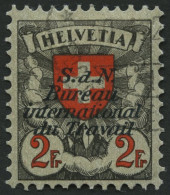 BIT/ILO 24x O, 1925, 2 Fr. Braunschwarz/zinnober Auf Olivgrau, Normales Papier, Pracht, Mi. 40.- - Oficial