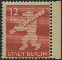 BERLIN UND BRANDENBURG 5AAwax **, 1945, 12 Pf. Mittelkarminrot, Graurosa Papier, Glatte Gummierung, Pracht, Gepr. Zierer - Berlin & Brandenburg