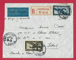 !!! INDOCHINE, LETTRE RECOMMANDÉE PAR AVION DE HAI-PHONG, TONKIN POUR LA FRANCE DE 1935, LIAISON SAIGON-MARSEILLE - Luftpost