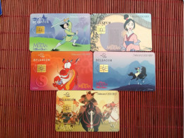 Disney Mulan Set 5 Phonecards Usedare - Avec Puce