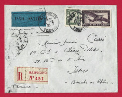 !!! INDOCHINE, LETTRE RECOMMANDÉE PAR AVION DE HAI-PHONG, TONKIN POUR LA FRANCE DE 1935, LIAISON SAIGON-MARSEILLE - Airmail