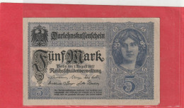 DARLEHENSKASSENSCHEINE  -  5 MARK  .  1-8-1917  . N°  E.16034351  . 2 SCANES - Imperial Debt Administration