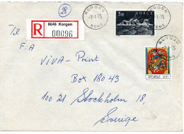 76574 - Norwegen - 1975 - 3,50Kr Landschaft MiF A R-Bf KORGEN -> Schweden - Covers & Documents