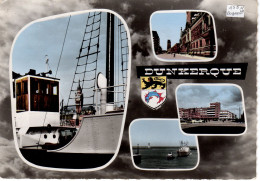 Dunkerque 4 Vues Et Blason ( Bateau , Hôtel De Ville , Rue Clémenceau , Place Jean Bart , Port, Timbrée En 1964 - Dunkerque