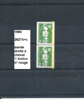 Variété Sur Paire V. De 1990 Neuf** Y&T N° 2627b+c Avec 1 Bande Droite à Cheval - Unused Stamps