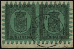FINNLAND 6Cx  Paar BrfStk, 1867, 8 P. Schwarz Auf Grün Im Waagerechten Paar Auf Briefstück, K1 HELSINGFORS, Bis Auf Eine - Autres & Non Classés