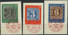 BUNDESREPUBLIK 113-15 BrfStk, 1949, 100 Jahre Briefmarken Mit Rotem Ersttags-Sonderstempel, Prachtsatz - Gebraucht