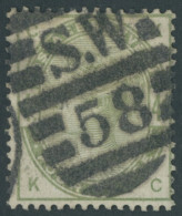 GROSSBRITANNIEN 77 O, 1884, 4 P. Dkl`graugrün, Nummernstempel S.W.58, Pracht, Mi. 160.- - Oblitérés