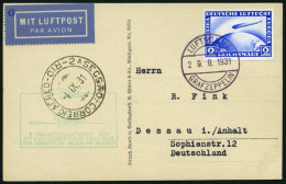 ZEPPELINPOST 124Cb BRIEF, 1931, 1. Südamerikafahrt, Bis Rio De Janeiro, Bordpost, Prachtkarte - Zeppelines