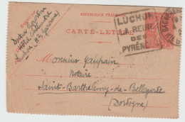 Carte Lettre Semeuse 50cts .  Oblitération Daguin Luchon . Cachet Arrivée De St Barthelemy De Bellegarde . 1929 - Cartoline-lettere