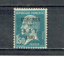 265 Pasteur Surchargé B.I.T. 1,50 F. Bleu Charnière - 1922-26 Pasteur