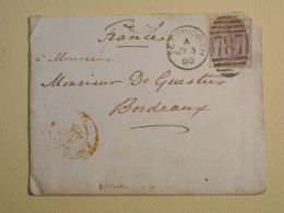 DL21 GREAT BRITAIN BELLE  LETTRE  1880 TETHWORTH A BORDEAUX FRANCE++ AFF. INTERESSANT+ - Briefe U. Dokumente