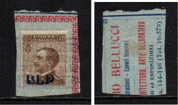 Regno 1920 - BLP 40 C. I Tipo Su Frammento - Soprastampa Azzurro Nera - Usato - Oblitérés