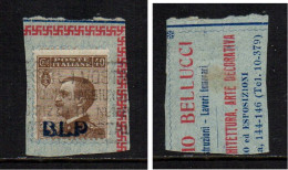 Regno 1920 - BLP 40 C. I Tipo Su Frammento - Soprastampa Azzurro Nera - Usato - Gebraucht