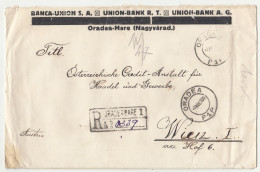 Banca-Union S.A., Oradea-Mare Company Large Format Cover Letter Posted Registered 1930 To Wien B240401 - Lettres & Documents