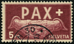 SCHWEIZ BUNDESPOST 458 O, 1945, 5 Fr. PAX, Pracht, Mi. 360.- - Used Stamps