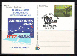 Croatia 2007 SPORT TABLE TENNIS  Postcard Overprint Postmark 18.01. 10115 Zagreb - Croatia