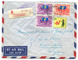Congo Léopoldville 1 Lettre Recom. Type 2Ad/R-O/M (bilingue) Vers Beauvechain Le 24/10/1961 - Briefe U. Dokumente