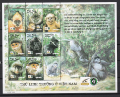 Feuillet Neuf** MNH 2002 Viêt-Nam  Vietnam Faune Singes Mi:VN 3224-3231KB Yt:VN BF113 Cote:9€ - Vietnam