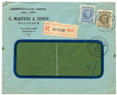BELGIQUE - COB 207+255 SIMPLE CERCLE MALDEGEM SUR LETTRE RECOMMANDEE, 1928 - Cartas & Documentos