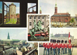 MULTIPLE VIEWS, ARCHITECTURE, TOWN HALL, ROUND TOWER, STATUE, HORSE, CARS, GUARDS, FLAG, CHRISTIANSBORG,DENMARK,POSTCARD - Denmark