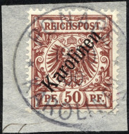 KAROLINEN 6I BrfStk, 1899, 50 Pf. Diagonaler Aufdruck, Stempel PONAPE, Prachtbriefstück, Fotoattest Steuer Mi. (1800.-) - Caroline Islands