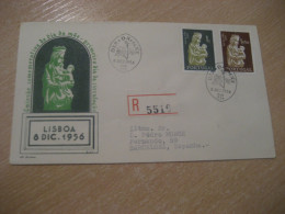 CTT SIR Lisboa 1956 To Barcelona Spain Dia Da Mare Virgin Vierge Religion FDC Cancel Registered Cover PORTUGAL - Covers & Documents