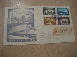 LISBOA 1956 To Barcelona Spain Train Railway Railroad Locomotive FDC Cancel Registered Cover PORTUGAL - Trains