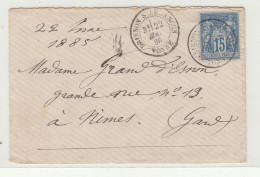 France Small Letter Cover Posted 1885 Brienon-sur-Armançon To Nimes B240401 - 1876-1898 Sage (Type II)