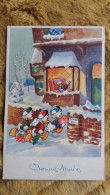 CPSM DISNEY BONNE ANNEE DONALD LIT A LA MAISON SES NEVEUX RIRI LOULOU FIFI AVEC CADEAUX HOUX FLEURS COLORPRINT 907 - Sonstige & Ohne Zuordnung