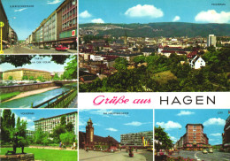 HAGEN, MULTIPLE VIEWS, ARCHITECTURE, CARS, BRIDGE, PARK, STATUE, TOWER, GERMANY, POSTCARD - Hagen
