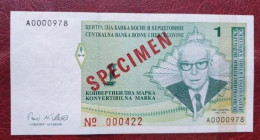 BOSNIA 1 Convertible Marka ND1998 UNC P60s SPECIMEN RARE BANKNOTE - Ficción & Especímenes