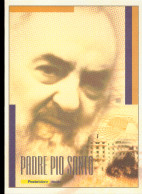 FOLDER DI POSTE ITALIANE SAN PIO DA PIETRALCINA PADRE PIO COMPOSTO DA BUSTA FDC CARTA MAXIMUM E BOLLO - Christianity