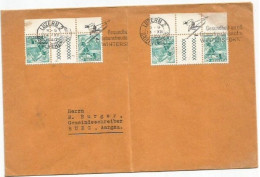 Suisse #2 Pairs Tete Beche C.5+c.5 Papier Gaufré S50Y With Sheet Margin Franking Cover Luzern 14dec1940 To Aarau - Tete Beche