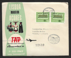 Portugal Premier Vol TAP Lisbonne Lisboa Santa Maria Açores Recommandée 1962 First Flight Lisbon Azores R Cover - Storia Postale