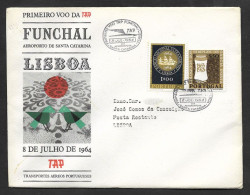 Portugal Premier Vol TAP Funchal Madère Lisbonne 1964 First Flight Madeira Lisbon Cover - Brieven En Documenten