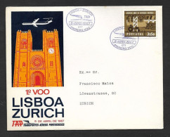 Portugal Premier Vol TAP Lisbonne Zurich Suisse 1967 First Flight Lisbon Switzerland - Storia Postale