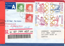 76598 - Schweden - 1994 - 5,50Kr. Olympia MiF A R-RSchLpBf VAEXJOE -> RIGA (Lettland) - Cartas & Documentos